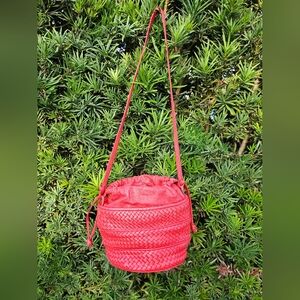 Leather bright red crossbody bag